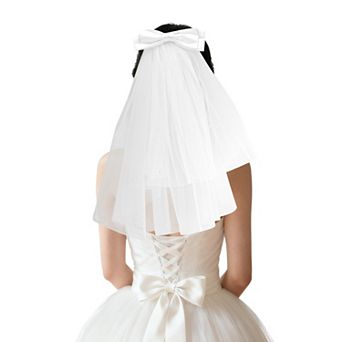 Gloss Tulle Large Bow Hair Clip Wedding Veil White 1 pc