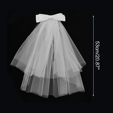 Gloss Tulle Large Bow Hair Clip Wedding Veil White 1 Pc