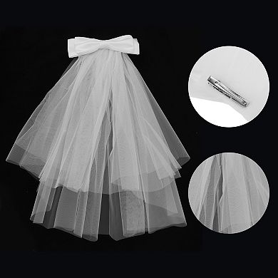 Gloss Tulle Large Bow Hair Clip Wedding Veil White 1 Pc
