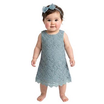 2Bunnies Baby Girls' 12M-24M Boho Rustic Vintage Lace Scalloped Hem Sleeveless Shift Dress