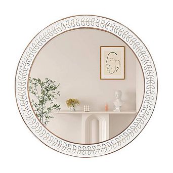 Wood Circle Mirror With Carved Frame
