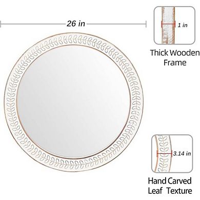Wood Circle Mirror With Carved Frame