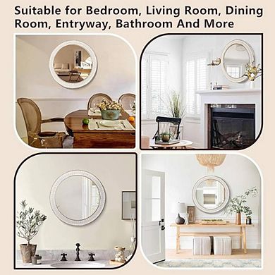 Wood Circle Mirror With Carved Frame