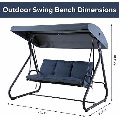 3 Seat Outdoor Convertible Swing Glider with Adjustable Canopy, 1 Bench to Flat Bed, Removable