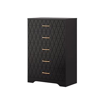 5 Drawer Dresser for Bedroom, Wood Chest of Drawers with Gold Handles, Modern Nightstand