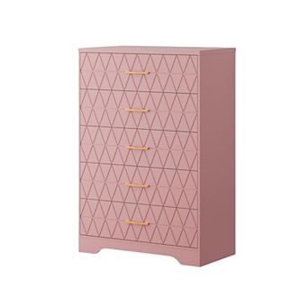 5 Drawer Dresser for Bedroom, Wood Chest of Drawers with Gold Handles, Modern Nightstand