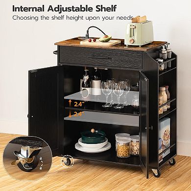 Kitchen Storage Island with Spice Rack and Drawer, Power Outlet
