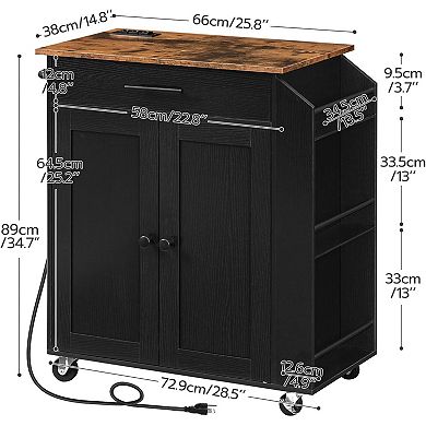 Kitchen Storage Island with Spice Rack and Drawer, Power Outlet