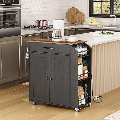 Kitchen Storage Island with Spice Rack and Drawer, Power Outlet