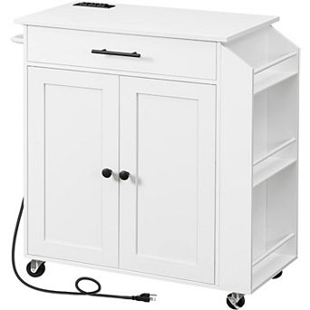 Kitchen Storage Island with Spice Rack and Drawer, Power Outlet