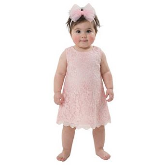 2Bunnies Baby Girls' 12m-12yr Boho Rustic Vintage Lace Scalloped Hem Sleeveless Shift Dress