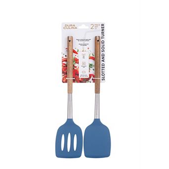 Dura Living Acacia Wood & Silicone Kitchen Cookware Set - Slotted & Solid Turner