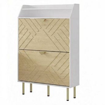 Slim Shoe Cabinet with 2 Flip Drawers Hidden Entryway Shoe Storage Organizer with Adjustable Shelves