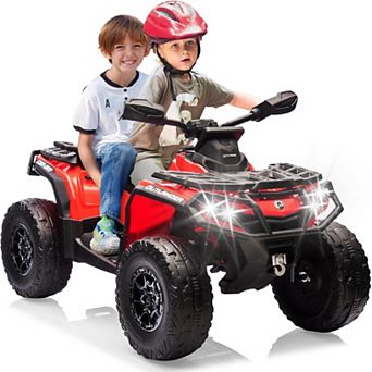 24V 2-Seater Kids Ride On ATV, Licensed Electric 4-Wheeler with Leather Seat, LED, Music