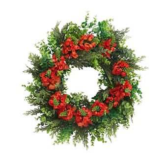 20 Inch Artificial Dragon Beard Flower Wreath, Greenery Wreath for Front Door, Porch, Wall Decor