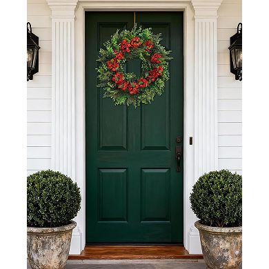 20 Inch Artificial Dragon Beard Flower Wreath, Greenery Wreath for Front Door, Porch, Wall Decor