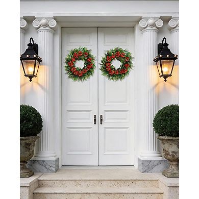 20 Inch Artificial Dragon Beard Flower Wreath, Greenery Wreath for Front Door, Porch, Wall Decor