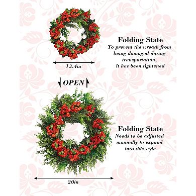 20 Inch Artificial Dragon Beard Flower Wreath, Greenery Wreath for Front Door, Porch, Wall Decor