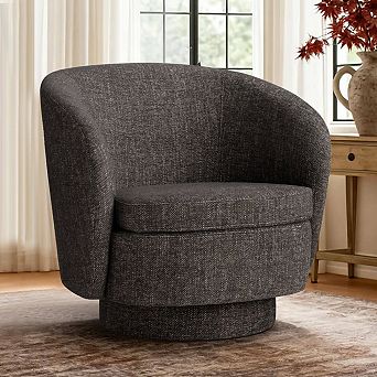 30.5" Modern Swivel Barrel Chair,Textured Tweed Upholstered Round Accent Armchair for Living Room