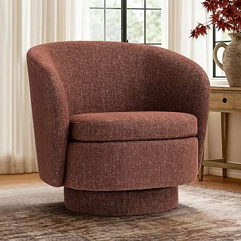 30.5" Modern Swivel Barrel Chair,Textured Tweed Upholstered Round Accent Armchair for Living Room