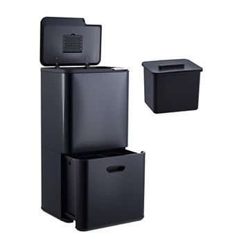16 Gal Dual Trash Can,2 Compartment (33l + 28l) Garbage Can with Compost Bin, Stainless Steel Trash