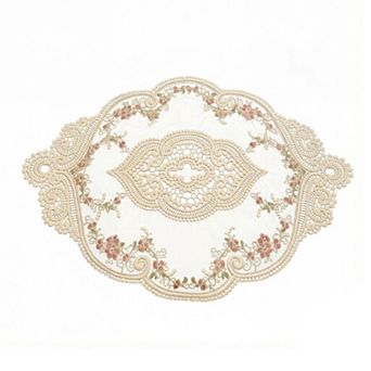 Embroidered Floral Lace Doily with Scalloped Edges and Vintage Detailing 11.8 in