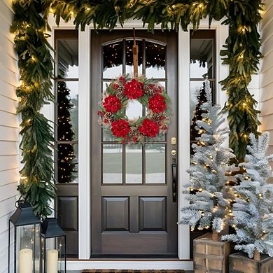 24-Inch Artificial Hydrangea Flowers Christmas Wreath