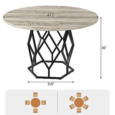 47" Round Farmhouse Table Seats 46, Solid Wood, Modern Kitchen Table