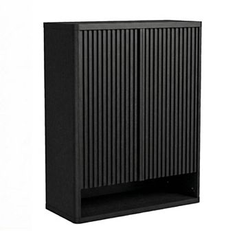 Fluted Door Shoe Cabinet Wooden Storage Organizer with Adjustable Shelves