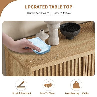 Fluted Door Shoe Cabinet Wooden Storage Organizer with Adjustable Shelves