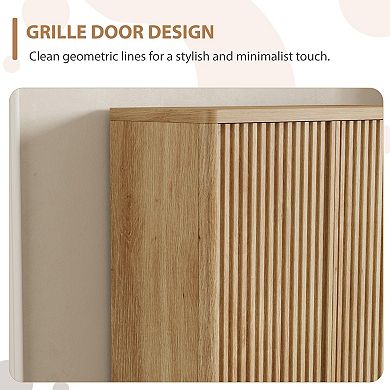 Fluted Door Shoe Cabinet Wooden Storage Organizer with Adjustable Shelves