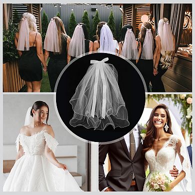 Double Layer Rolled Edge Bow Hair Clip Wedding Veil White 1 Pc