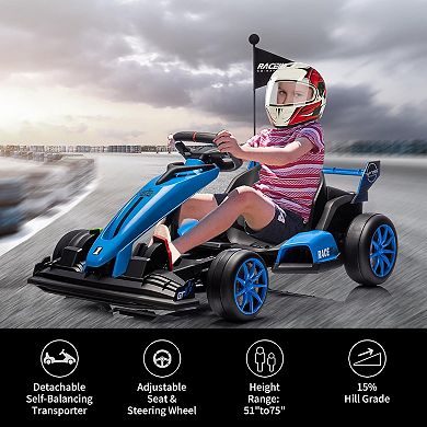 24V Electric Go Kart for Kids, Adjustable Drift Racer with Safety Seat