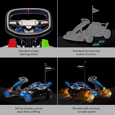 24V Electric Go Kart for Kids, Adjustable Drift Racer with Safety Seat