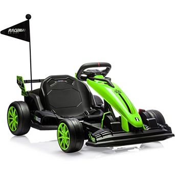 24V Electric Go Kart for Kids, Adjustable Drift Racer with Safety Seat