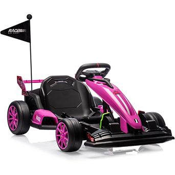 24V Electric Go Kart for Kids, Adjustable Drift Racer with Safety Seat
