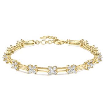 Dainty CZ Flower Bracelet, Gold-Plated, Adjustable 6.5-7.5"