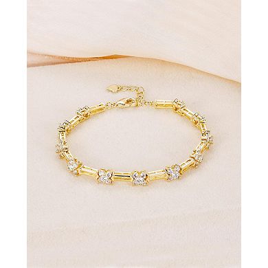 Dainty CZ Flower Bracelet, Gold-Plated, Adjustable 6.5-7.5"