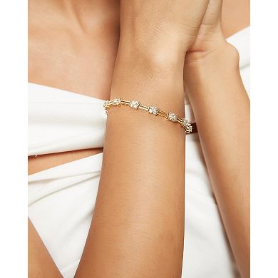 Dainty CZ Flower Bracelet, Gold-Plated, Adjustable 6.5-7.5"