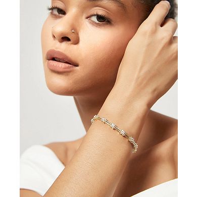 Dainty CZ Flower Bracelet, Gold-Plated, Adjustable 6.5-7.5"