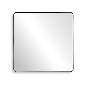 SUMERAIN 36"x36" Rounded Mirror, Matte Black Metal Frame, 4mm Shatterproof Tempered Glass Square