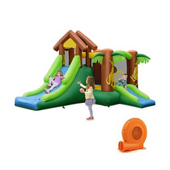 Kids Inflatable Jungle Bounce House Castle with Slides and 680W Blower