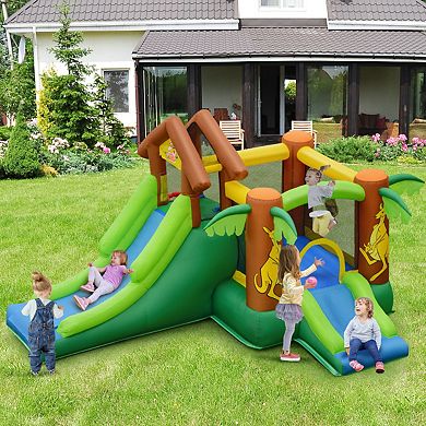 Kids Inflatable Jungle Bounce House Castle with Slides and 680W Blower