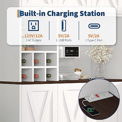 71" Kitchen Pantry Cabinet with Charging Station, Cupboard Kitchen Hutch with Microwave Stand