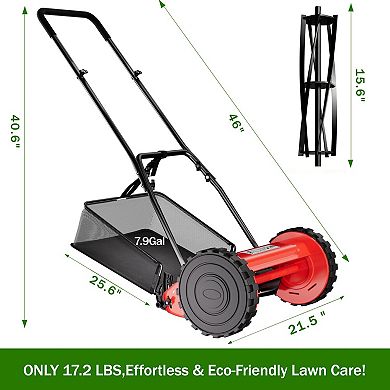 Cordless Walk-Behind Reel Lawn Mower,Manual Push Grass Mower with Steel Frame, Adjustable Height