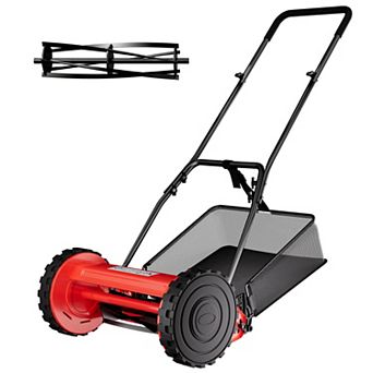 Cordless Walk-Behind Reel Lawn Mower,Manual Push Grass Mower with Steel Frame, Adjustable Height