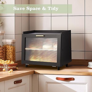 Double Layer Bread Box with Clear Acrylic Door, Large Bread Storage Container, Bread Box