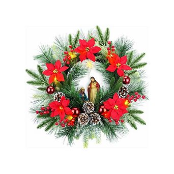 20-Inch Pre-Lit Battery-Operated Nativity Wreath