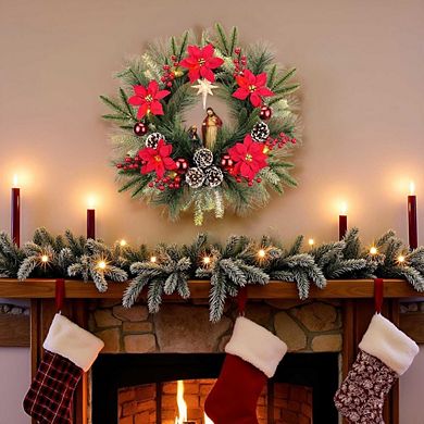20-Inch Pre-Lit Battery-Operated Nativity Wreath