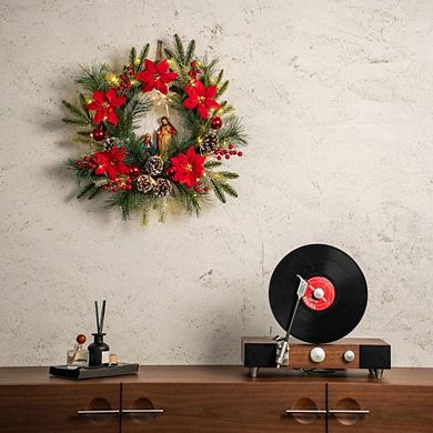 20-Inch Pre-Lit Battery-Operated Nativity Wreath